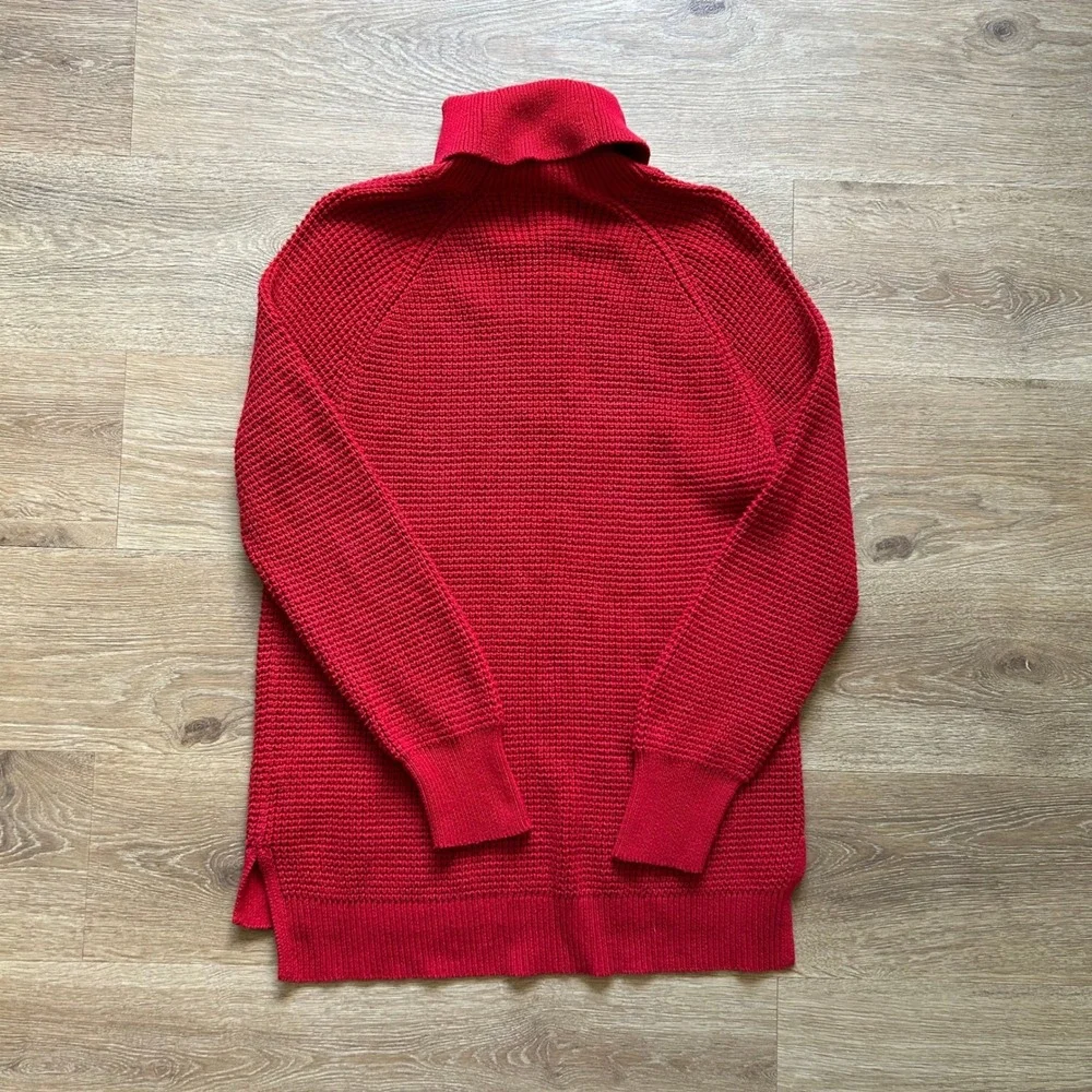 Michael Kors Womens Red Waffle Knit Turtleneck Sweater Raglan Sleeve Small